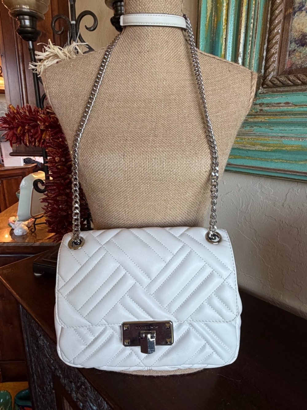 Michael Kors White Quilted Chain Shoulder Bag